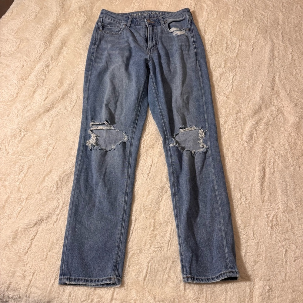 American Eagle Outfitters Light Blue Distressed Straight-Leg Jeans